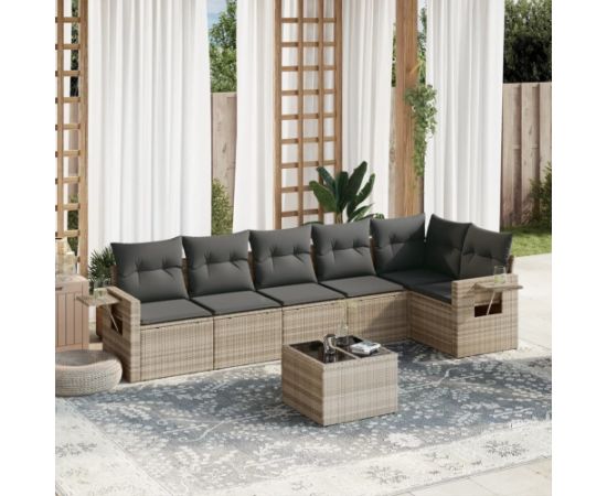 vidaXL 7-cz. zestaw wypoczynkowy do ogrodu, z poduszkami, jasnoszary Dārza mēbeļu komplekti