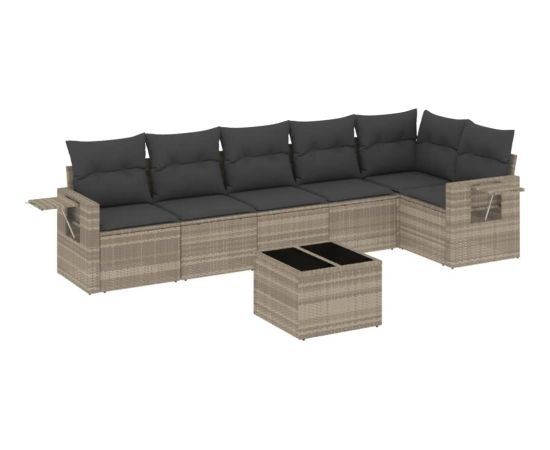 vidaXL 7-cz. zestaw wypoczynkowy do ogrodu, z poduszkami, jasnoszary Dārza mēbeļu komplekti