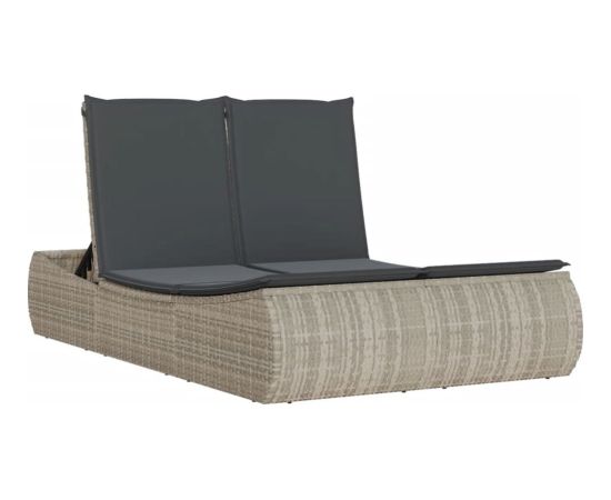 vidaXL Podwójna leżanka z poduszkami, jasnoszara, polirattan Шезлонги и пляжные стулья