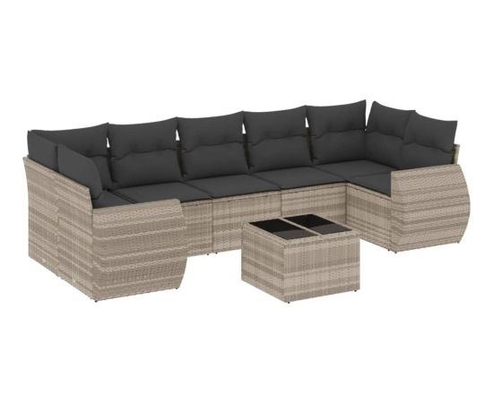 vidaXL 8-cz. zestaw mebli ogrodowych, poduszki, jasnoszary polirattan Dārza mēbeļu komplekti