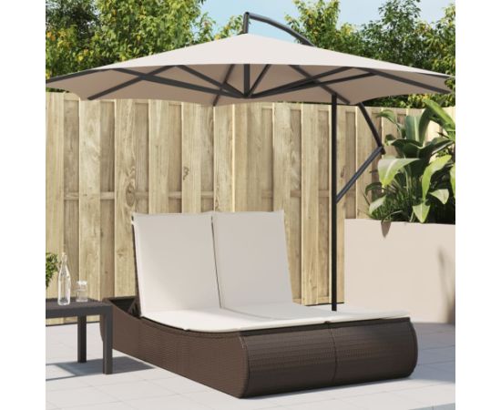 vidaXL Podwójna leżanka z poduszkami, brązowa, polirattan Шезлонги и пляжные стулья