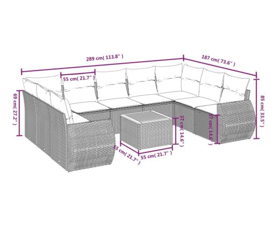 vidaXL vidaXL 10-cz. zestaw wypoczynkowy do ogrodu, poduszki czarny rattan PE Dārza mēbeļu komplekti