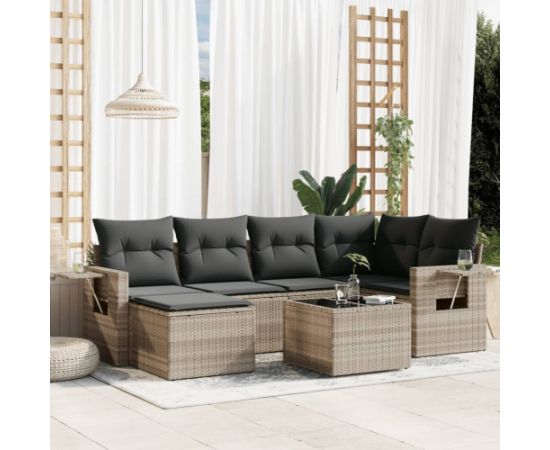 vidaXL 7-cz. zestaw wypoczynkowy do ogrodu, z poduszkami, jasnoszary Dārza mēbeļu komplekti