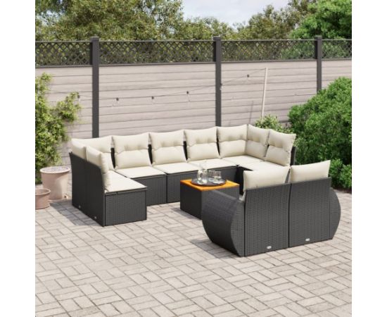 vidaXL 10-cz. zestaw wypoczynkowy do ogrodu, poduszki czarny rattan PE Dārza mēbeļu komplekti