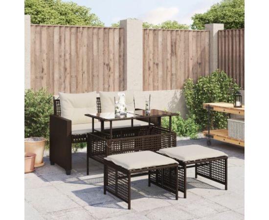 vidaXL vidaXL 4-cz. zestaw wypoczynkowy do ogrodu, z poduszkami, brązowy Dārza mēbeļu komplekti