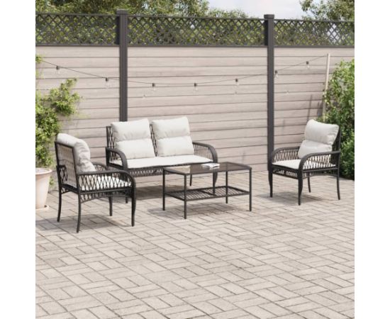 vidaXL vidaXL 4-cz. zestaw wypoczynkowy do ogrodu, poduszki, czarny rattan PE Dārza mēbeļu komplekti