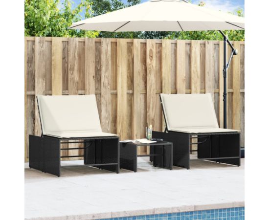 vidaXL vidaXL Leżaki ze stolikiem, 2 szt., czarne, polirattan Шезлонги и пляжные стулья