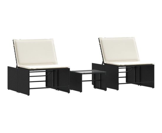 vidaXL vidaXL Leżaki ze stolikiem, 2 szt., czarne, polirattan Шезлонги и пляжные стулья