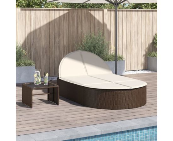 vidaXL vidaXL Podwójna leżanka z poduszkami, brązowa, polirattan Шезлонги и пляжные стулья