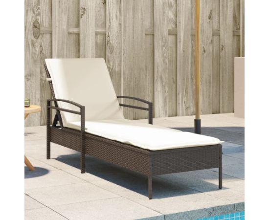 vidaXL vidaXL Leżanka z poduszką, brązowa, 63x200x81 cm, polirattan Шезлонги и пляжные стулья