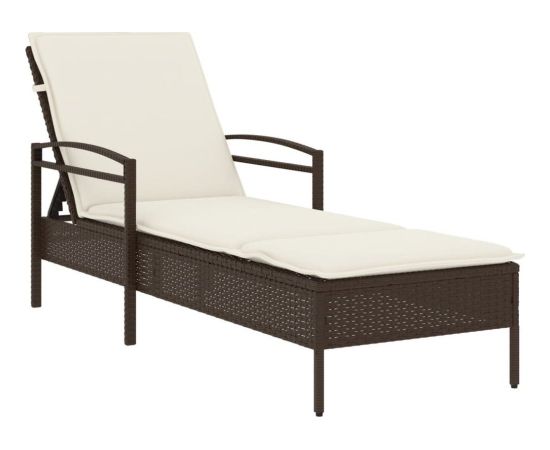 vidaXL vidaXL Leżanka z poduszką, brązowa, 63x200x81 cm, polirattan Шезлонги и пляжные стулья