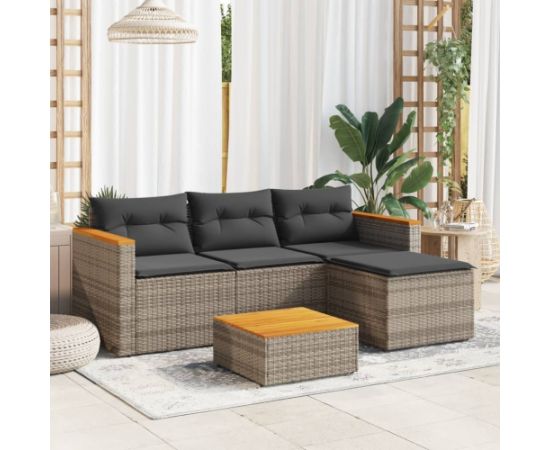 vidaXL vidaXL 3-częściowa sofa do ogrodu, z poduszkami, szara, polirattanowa Dārza mēbeļu komplekti