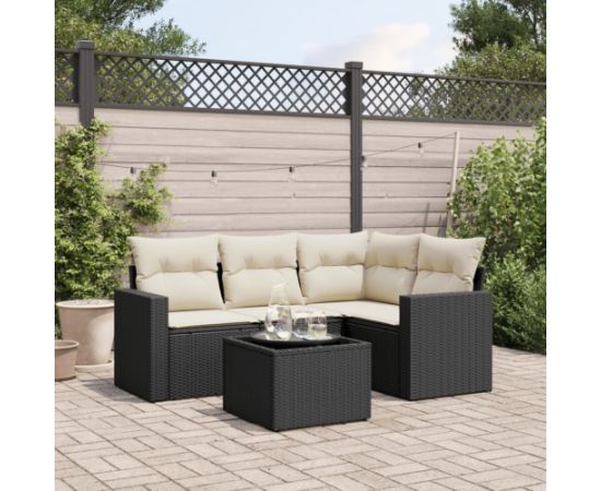 vidaXL 5-cz. zestaw wypoczynkowy do ogrodu, poduszki, czarny rattan PE Dārza mēbeļu komplekti