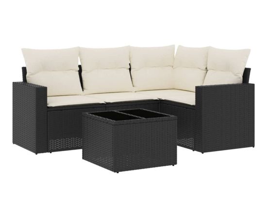 vidaXL 5-cz. zestaw wypoczynkowy do ogrodu, poduszki, czarny rattan PE Dārza mēbeļu komplekti