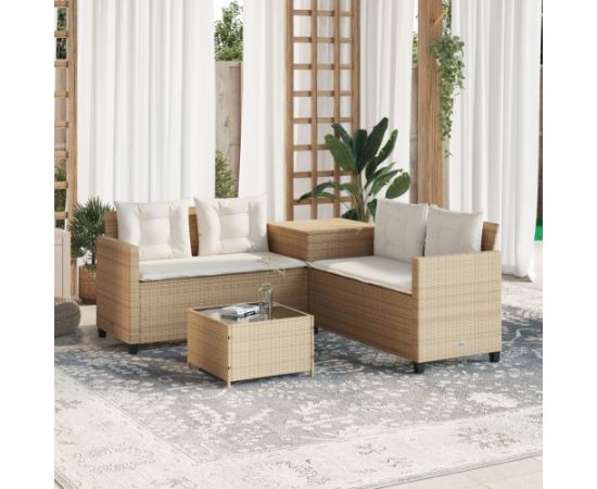 vidaXL Narożnik ogrodowy z poduszkami i stolikiem, rattan PE, beżowy Dārza mēbeļu komplekti