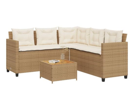 vidaXL Narożnik ogrodowy z poduszkami i stolikiem, rattan PE, beżowy Dārza mēbeļu komplekti