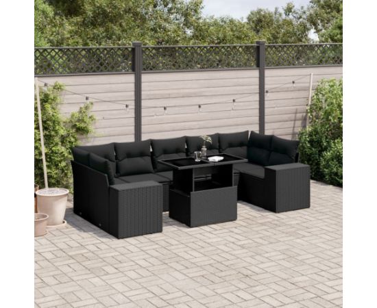 vidaXL vidaXL 8-cz. zestaw wypoczynkowy do ogrodu, z poduszkami, czarny Dārza mēbeļu komplekti