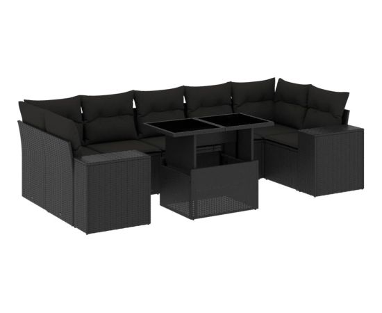 vidaXL vidaXL 8-cz. zestaw wypoczynkowy do ogrodu, z poduszkami, czarny Dārza mēbeļu komplekti