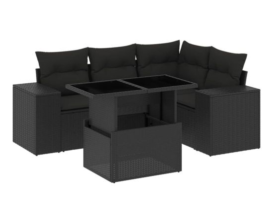 vidaXL vidaXL 5-cz. zestaw wypoczynkowy do ogrodu, poduszki, czarny rattan PE Dārza mēbeļu komplekti