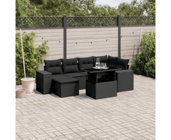 vidaXL vidaXL 7-cz. zestaw wypoczynkowy do ogrodu, z poduszkami, czarny Dārza mēbeļu komplekti