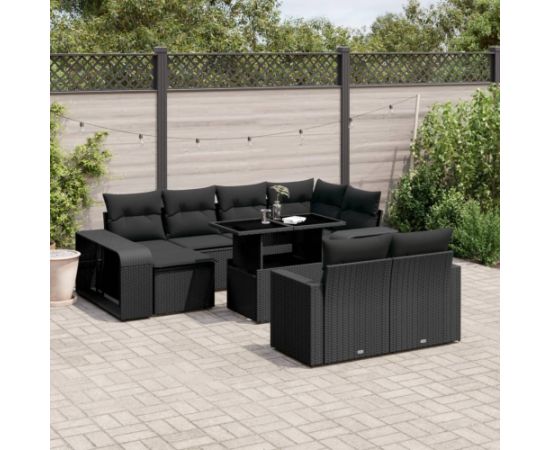 vidaXL vidaXL 11-cz. zestaw wypoczynkowy do ogrodu, poduszki czarny rattan PE Dārza mēbeļu komplekti