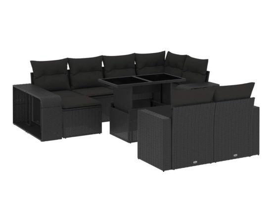 vidaXL vidaXL 11-cz. zestaw wypoczynkowy do ogrodu, poduszki czarny rattan PE Dārza mēbeļu komplekti