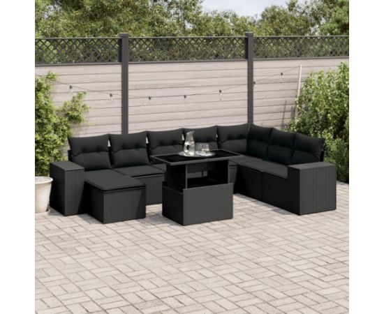 vidaXL vidaXL 9-cz. zestaw wypoczynkowy do ogrodu, z poduszkami, czarny Dārza mēbeļu komplekti