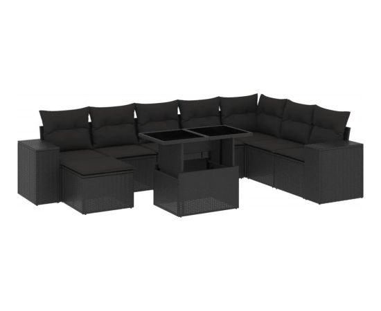 vidaXL vidaXL 9-cz. zestaw wypoczynkowy do ogrodu, z poduszkami, czarny Dārza mēbeļu komplekti