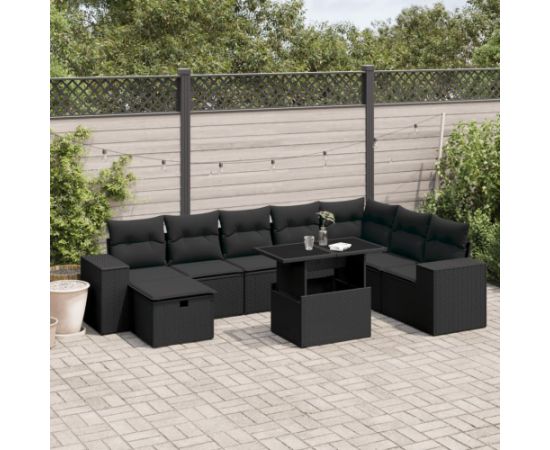 vidaXL vidaXL 9-cz. zestaw wypoczynkowy do ogrodu, z poduszkami, czarny Dārza mēbeļu komplekti