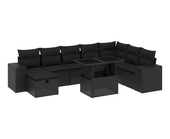 vidaXL vidaXL 9-cz. zestaw wypoczynkowy do ogrodu, z poduszkami, czarny Dārza mēbeļu komplekti