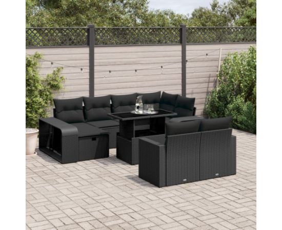 vidaXL vidaXL 11-cz. zestaw wypoczynkowy do ogrodu, poduszki czarny rattan PE Dārza mēbeļu komplekti
