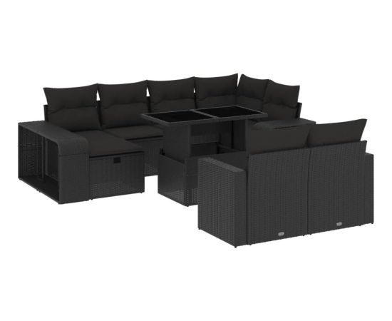 vidaXL vidaXL 11-cz. zestaw wypoczynkowy do ogrodu, poduszki czarny rattan PE Dārza mēbeļu komplekti