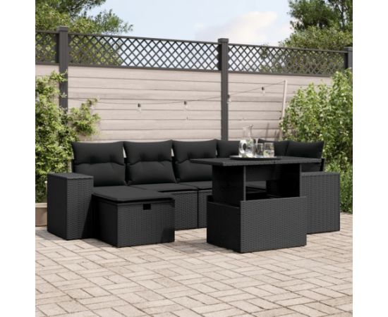 vidaXL vidaXL 7-cz. zestaw wypoczynkowy do ogrodu, z poduszkami, czarny Dārza mēbeļu komplekti