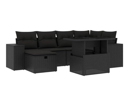 vidaXL vidaXL 7-cz. zestaw wypoczynkowy do ogrodu, z poduszkami, czarny Dārza mēbeļu komplekti