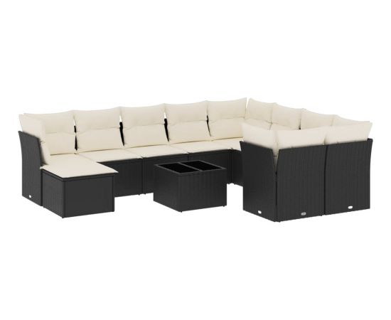 vidaXL vidaXL 11-cz. zestaw wypoczynkowy do ogrodu, poduszki czarny rattan PE Dārza mēbeļu komplekti