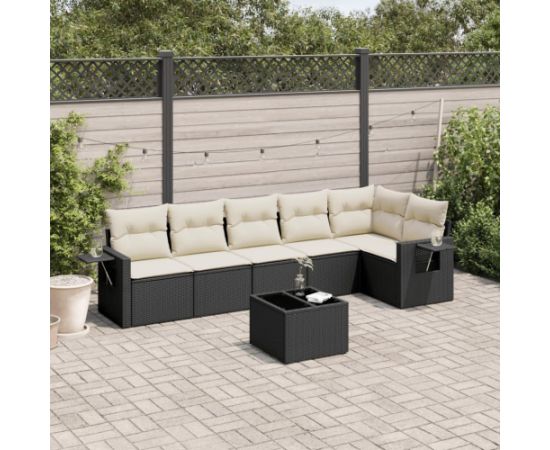 vidaXL vidaXL 7-cz. zestaw wypoczynkowy do ogrodu, z poduszkami, czarny Dārza mēbeļu komplekti