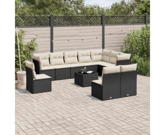 vidaXL vidaXL 11-cz. zestaw wypoczynkowy do ogrodu, poduszki czarny rattan PE Dārza mēbeļu komplekti