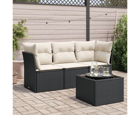 vidaXL vidaXL 4-cz. zestaw wypoczynkowy do ogrodu, poduszki, czarny rattan PE Dārza mēbeļu komplekti