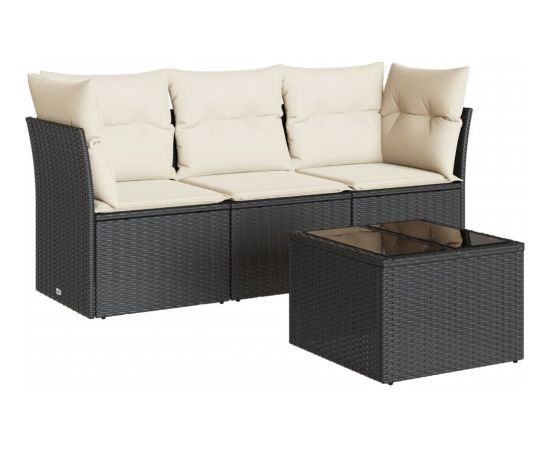 vidaXL vidaXL 4-cz. zestaw wypoczynkowy do ogrodu, poduszki, czarny rattan PE Dārza mēbeļu komplekti