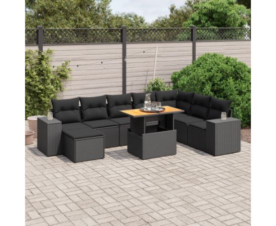 vidaXL vidaXL 9-cz. zestaw wypoczynkowy do ogrodu, z poduszkami, czarny Dārza mēbeļu komplekti