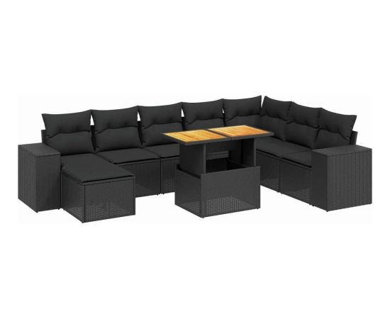 vidaXL vidaXL 9-cz. zestaw wypoczynkowy do ogrodu, z poduszkami, czarny Dārza mēbeļu komplekti