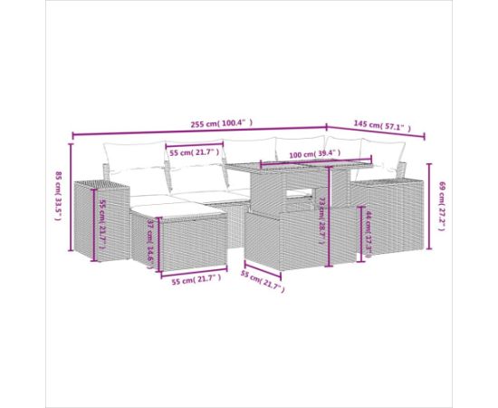vidaXL vidaXL 7-cz. zestaw wypoczynkowy do ogrodu, z poduszkami, czarny Dārza mēbeļu komplekti