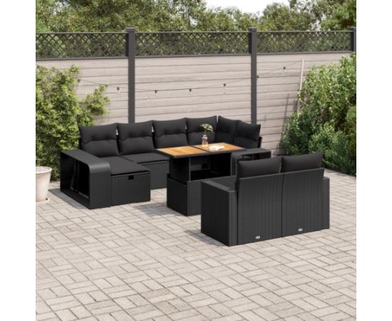 vidaXL vidaXL 11-cz. zestaw wypoczynkowy do ogrodu, poduszki czarny rattan PE Dārza mēbeļu komplekti