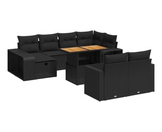 vidaXL vidaXL 11-cz. zestaw wypoczynkowy do ogrodu, poduszki czarny rattan PE Dārza mēbeļu komplekti