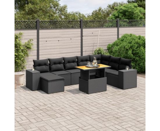 vidaXL vidaXL 9-cz. zestaw wypoczynkowy do ogrodu, z poduszkami, czarny Dārza mēbeļu komplekti