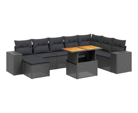 vidaXL vidaXL 9-cz. zestaw wypoczynkowy do ogrodu, z poduszkami, czarny Dārza mēbeļu komplekti