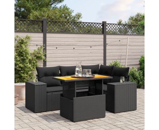 vidaXL vidaXL 5-cz. zestaw wypoczynkowy do ogrodu, poduszki, czarny rattan PE Dārza mēbeļu komplekti