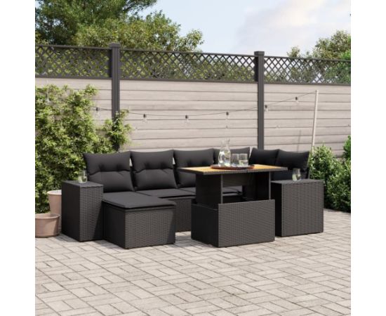 vidaXL vidaXL 7-cz. zestaw wypoczynkowy do ogrodu, z poduszkami, czarny Dārza mēbeļu komplekti