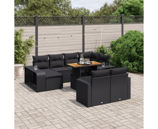 vidaXL vidaXL 11-cz. zestaw wypoczynkowy do ogrodu, poduszki czarny rattan PE Dārza mēbeļu komplekti