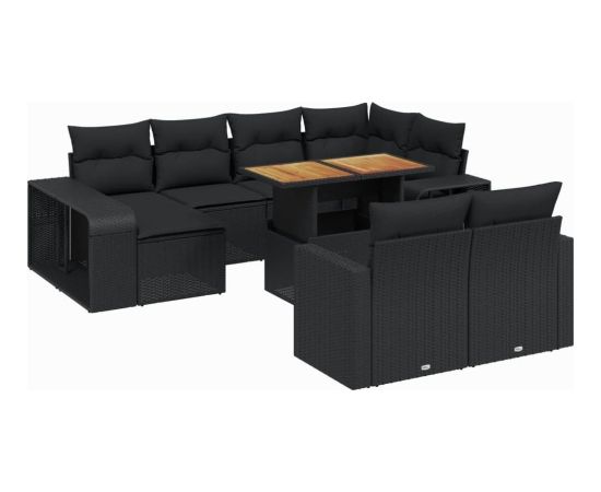 vidaXL vidaXL 11-cz. zestaw wypoczynkowy do ogrodu, poduszki czarny rattan PE Dārza mēbeļu komplekti